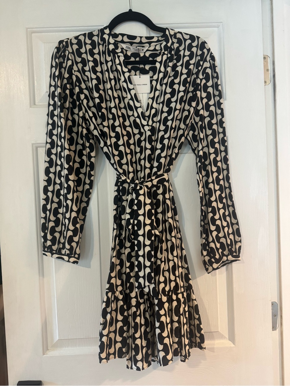 Zara Black and Cream Geometric Wrap Dress